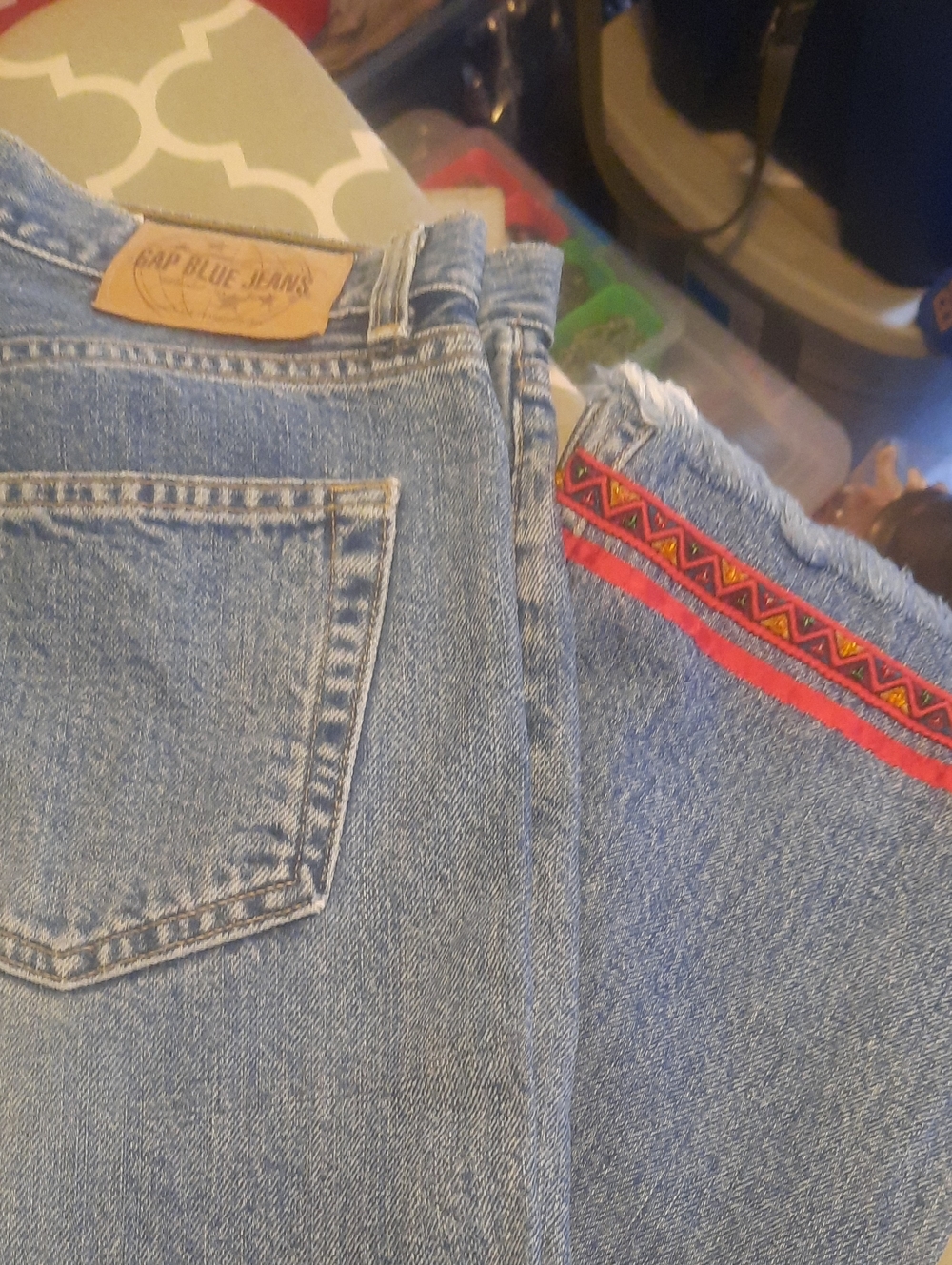 GAP Light Blue Straight Leg Jeans with Red Trim Accent